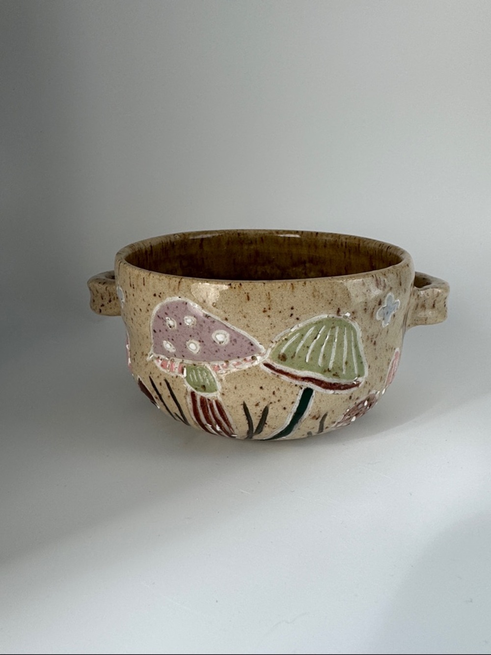 Handcrafted Ceramic pottery dish  Bowl with Mushroom Design